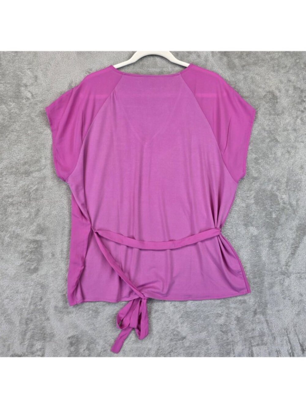 Ann Taylor Blouse Womens XL Petite Pink V Neck Short Dolman Sleeve Tie Waist - Picture 2 of 11